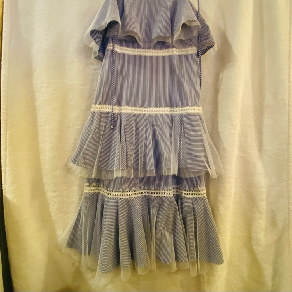 Designer Prabal Gurung Striped Tiered Ruffle Dress